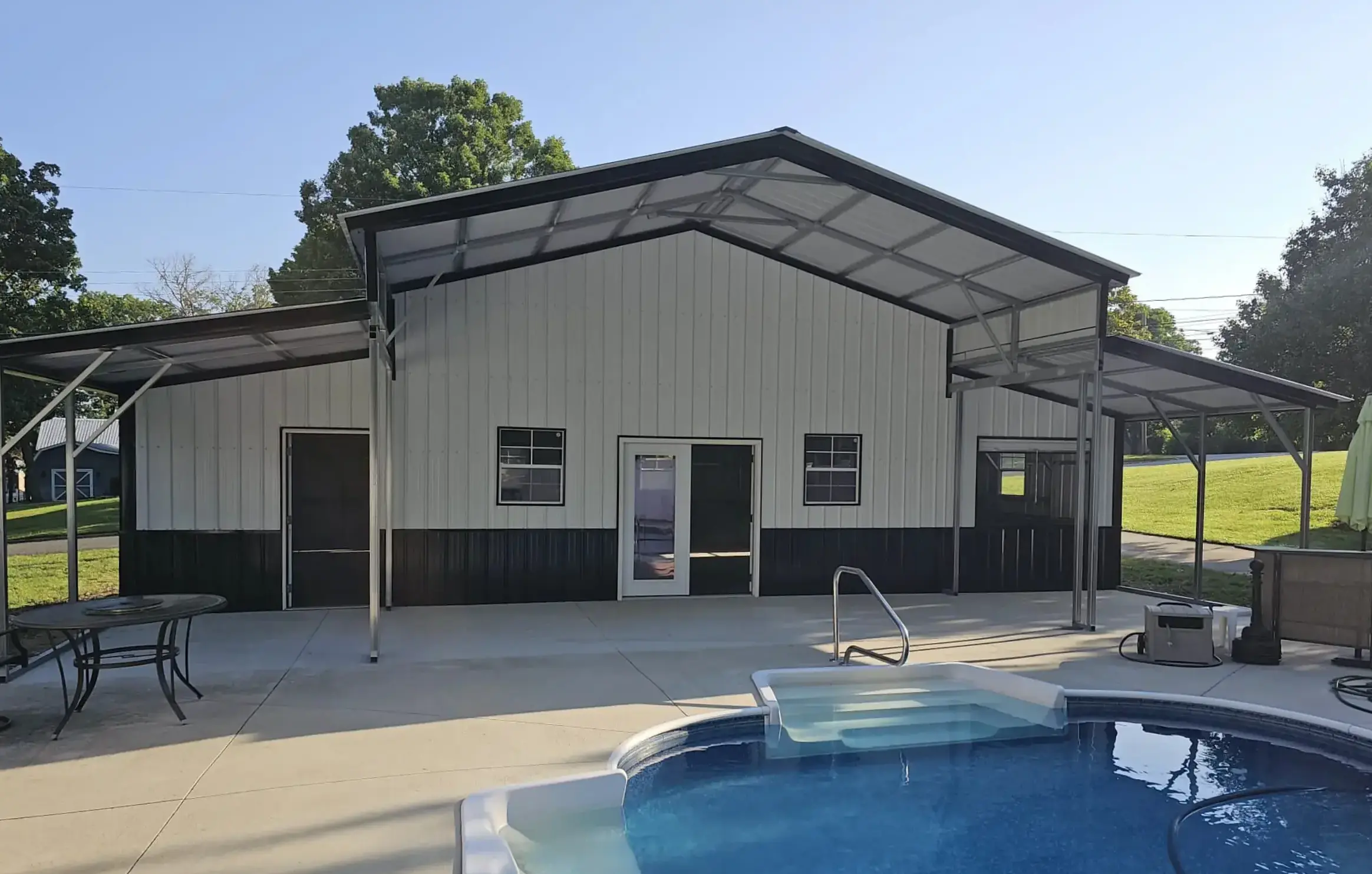 Homeowner with new metal building